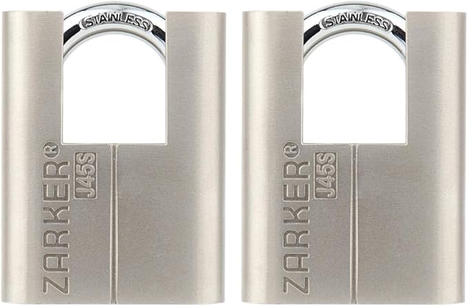 J45S keyed Alike Padlocks, Heavy Duty Stainless Steel Shackle Lock, 6 Keys, Waterproof and Rustproof Storage, Warehouses, Garage, Outdoors, 2-Pack