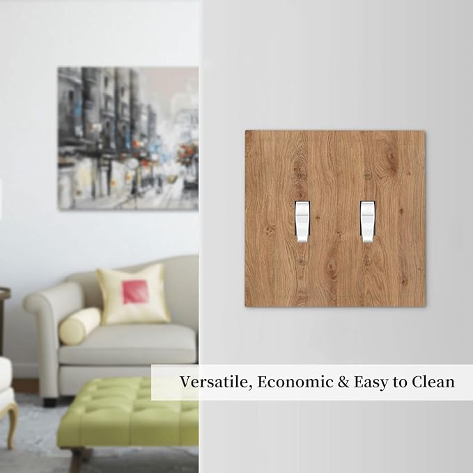 Decorative Switch Plates Vintage Rustic Wood Color Brown Wood Grain 2 Gang Double Toggle Wall Plate Outlet Light Switch Cover Electrical Faceplate for Farmhouse Cabin Decor