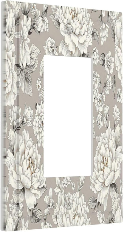 White Poppies Floral Modern Grey Peonies Flowers Decorative Outlet Covers 1 Gang Single Rocker Light Switch Cover Plate Wall Plates GFCI Faceplate for Bedroom Bathroom Decor