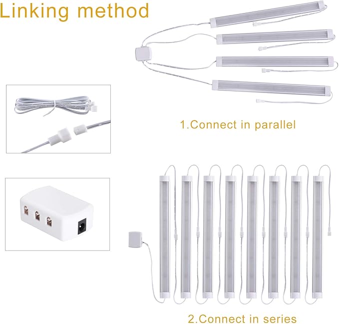 LABOREDUCER Under Cabinet Lighting Wired Plug in or Hardwired Warm White 2700K,8 Pack 11inch Linkable Dimmable LED Under Cabinet Lights with Power Adapter,24V Under Counter Lights for Kitchen