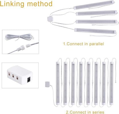LABOREDUCER Under Cabinet Lighting Wired Plug in or Hardwired Warm White 2700K,8 Pack 11inch Linkable Dimmable LED Under Cabinet Lights with Power Adapter,24V Under Counter Lights for Kitchen
