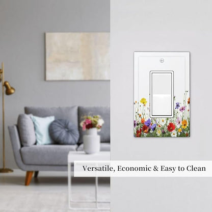 Decorative Outlet Covers Colorful Wildflowers Plant Floral Daisy 1 Gang Single Rocker Light Switch Cover Plate Wall Plates Gfci Faceplate For Bed Room Living Room Decor