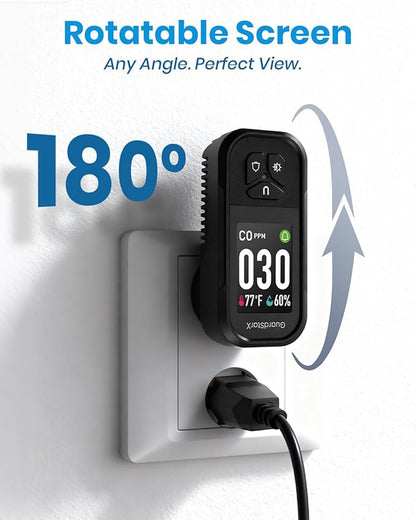 X-100D 3-in-1 Carbon Monoxide Detectors Plug in, 180°Rotating Display, Portable Carbon Monoxide Detector for Travel, CO Detector with Triple Alerts, Early Warning for Home, RV, Hotel - Black