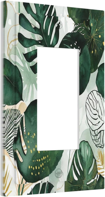 Decorative Outlet Covers Boho Tropical Leaves 1 Gang Single Rocker Light Switch Cover Plate Wall Plates GFCI Faceplate for Bedroom Bathroom Decor