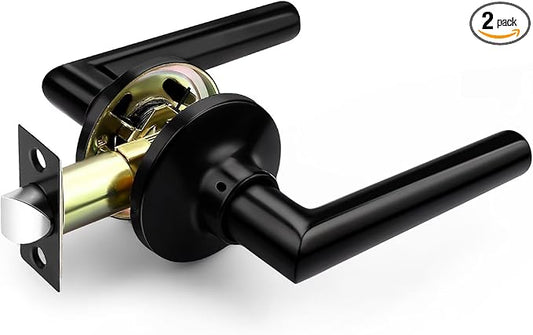 GOBEKOR 2 Pack Matte Black Door Handles Interior,Heavy Duty Passage Door Handles Interior Door Levers for Hallway and Closet, Modern Sleek Round Door Locks