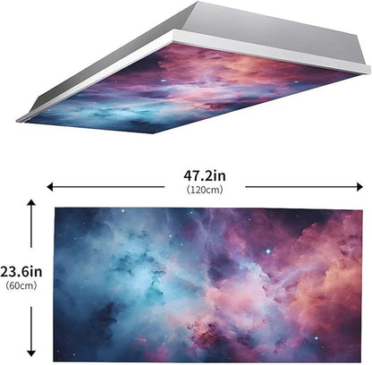 2PCS Fluorescent Light Cover for Ceiling Light Classroom-Starry Night Patten Magnetic Light Cover Shade Panel,Decorative Film Filter for Reducing Harsh Glare Flicker Home School Office Decorations