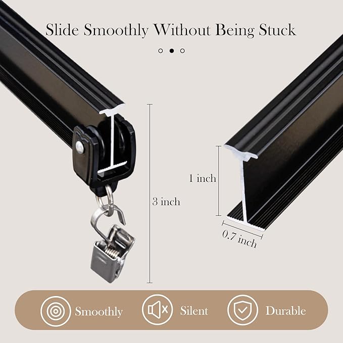 Flexible Ceiling Curtain Tracks, Ceilings Track for Curtains, Aluminum Curtains Track Ceilings Mount,Wall Mount Curtain Rail, Ceiling Curtain Rod, Sliding Curtain Tracks with Clips (Black 15FT)