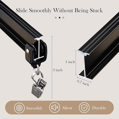 Flexible Ceiling Curtain Tracks, Ceilings Track for Curtains, Aluminum Curtains Track Ceilings Mount,Wall Mount Curtain Rail, Ceiling Curtain Rod, Sliding Curtain Tracks with Clips (Black 15FT)