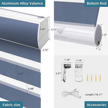 SmartWings Motorized Zebra Shades with Valance Work with Homekit Thread Alexa Z-Wave Smart Dual Layer Shades with Remote Control, Automatic Horizontal Window Blind, 90% Blackout 95mm Astrid Blue
