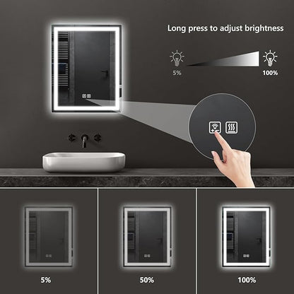 APRILSOUL 24x30 Inch LED Bathroom Mirror with Front and Backlit, Makeup Mirror with 3 Color Lights, Memory Function, Anti-Fog and Dimmable Light (Horizontal)