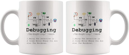 Panvola Debugging Definition Mug Funny Gift Computer Programmer Programming Coding Code IT Tech Support Coffee Ceramic Cup 11 oz (White)