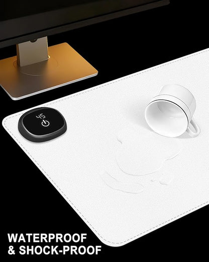 Heated Desk Pad, 31.5" x 13" Leather Non-Slip Warm Desk Pad, Large Mouse Mat with 3 Levels Heating & 3 Hours Auto Shut-Off, Hand and Foot Warmer for Office, Home, White