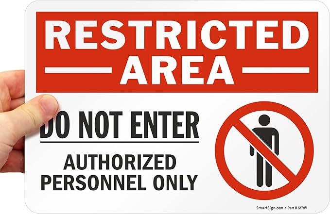 SmartSign 7 x 10 inch “Restricted Area - Do Not Enter, Authorized Personnel Only” Sticker Label with Symbol, 3 mil Laminated Adhesive Polyester, Red, White and Black, Made in USA