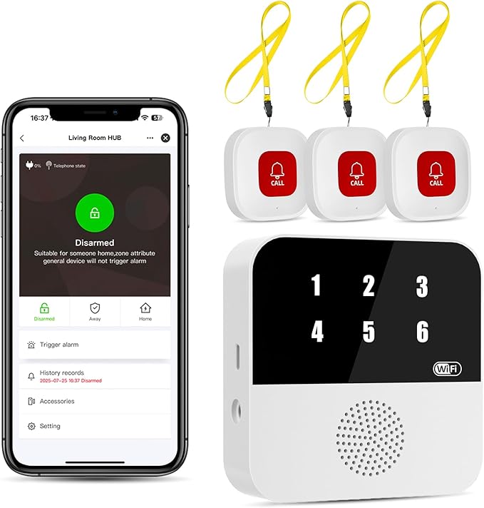 PILSAMSA WiFi Caregiver Pager Wireless Call Button with Flashing Caller ID & App Alerts, 3 Waterproof Panic Button, Life Alert Systems for Seniors No Monthly Fee, Alert Button for Seniors at Home