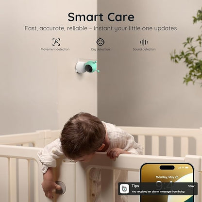 BOIFUN 2K WiFi Baby Monitor with Camera and Audio, Soothing Night Light, APP & 5" Split-Screen Control, Motion/Cries/Noise/Customizable Alarm Zones Detect, Auto Tracking, Humidity&Temperature Detect