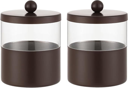 Gaussra Bronze Qtip Holder, Bathroom Jar - Stainless Steel Apothecary Jars with Stickers - Farmhouse Decor Qtip Dispenser for Qtips, Cotton Balls, Swabs, Makeup Sponges (2-Pack)