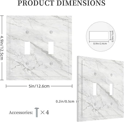 Decorative Switch Plates Marble Granite White And Grey 2 Gang Double Toggle Wall Plate Outlet Light Switch Cover Electrical Faceplate for Home Bedroom Decor
