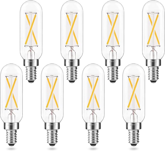 2W T8 Dimmable Candelabra LED Light Bulb, Soft White 3000K, E12 Small Chandelier Base, Tubular 25-Watt Equivalent Clear Vintage LED Edison Bulb for Display Cabinet Showcase Piano, 8-Pack