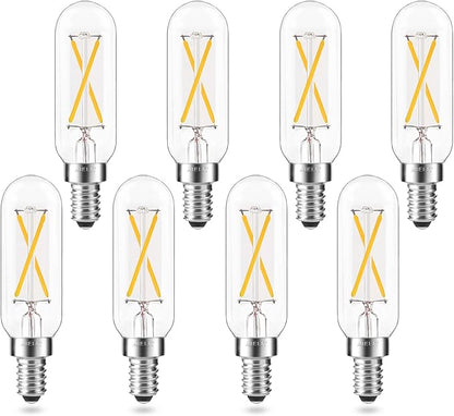 2W T8 Dimmable Candelabra LED Light Bulb, Soft White 3000K, E12 Small Chandelier Base, Tubular 25-Watt Equivalent Clear Vintage LED Edison Bulb for Display Cabinet Showcase Piano, 8-Pack
