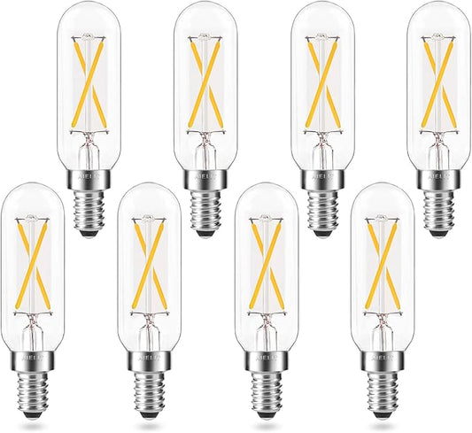 2W T8 Dimmable Candelabra LED Light Bulb, Soft White 3000K, E12 Small Chandelier Base, Tubular 25-Watt Equivalent Clear Vintage LED Edison Bulb for Display Cabinet Showcase Piano, 8-Pack