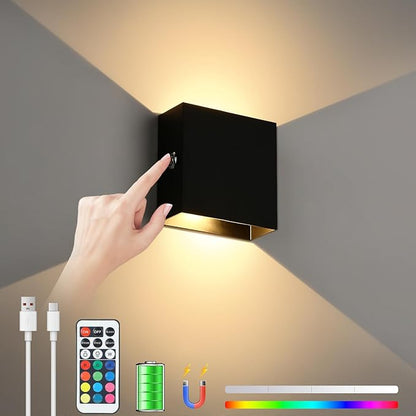 Lightess RGB Battery Operated Wall Sconce with Remote, Dimmable LED Wall Light Rechargeable, Up Down Wall Mount Lights for Hallway Living Room, Black, LG9945887
