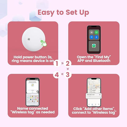Smart Pet Tracker for Collar - Dog Trackers Location for Pet with Holder, No Monthly Fee, Real-Time Tracking, iOS Only, Emergency Contact, Long-Lasting, Anti-Lost Tracker for Cats, Bag Straps,Pink