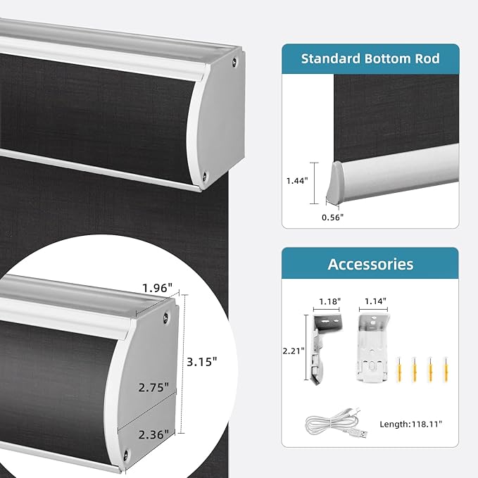 SmartWings Motorized Light Filtering Roller Shades 60% Blackout Work with Matter Homekit Alexa Z-Wave ZigBee SmartThings Google, Cordless with Remote Control, Twilight Shadow