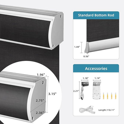 SmartWings Motorized Light Filtering Roller Shades 60% Blackout Work with Matter Homekit Alexa Z-Wave ZigBee SmartThings Google, Cordless with Remote Control, Twilight Shadow