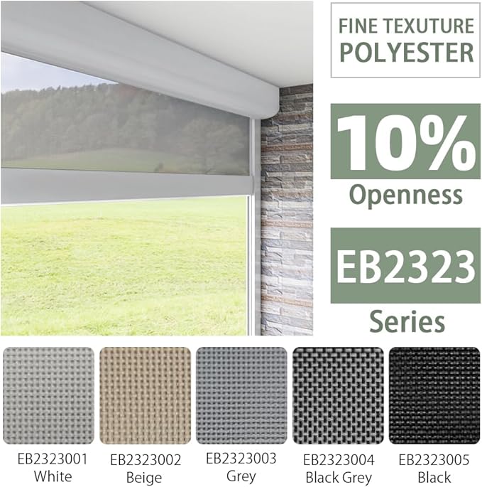 ZSHINE Hard-Wired Outdoor Snow Blocking Weatherproof Motorized Patio Roller Shades Remote Control for Porch Balcony Customized Size (White 10% Openness)