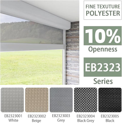 ZSHINE Hard-Wired Outdoor Snow Blocking Weatherproof Motorized Patio Roller Shades Remote Control for Porch Balcony Customized Size (White 10% Openness)