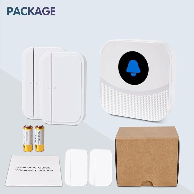Wireless Door Chime & Window Sensor Alarm - 800Ft Long Range Door Sensor for Business and Home Security Door Chime with 55 Ringtones, 5 Volume Levels, Easy Install (1 Receiver & 2 Sensors)