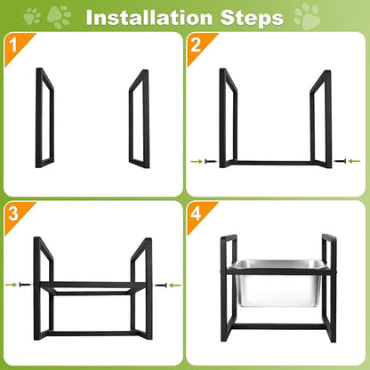 Adjustable Height Elevated Large Dog Water Bowls with Stainless Steel Bowls and Metal Stand，4-Level (8/10/12/14 Inches) Pet Bowl for Dogs for Large Medium Dogs - Durable, Easy to Clean (2gallon)
