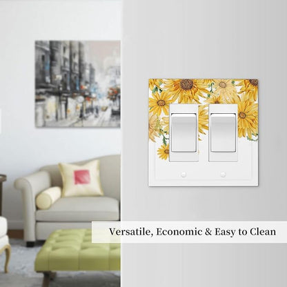 Sunflower Yellow Flowers Floral Decorative Outlet Covers 2 Gang Double GFCI Rocker Electrical Wall Panels Light Switch Cover Plate for Bed Room Living Room Decor