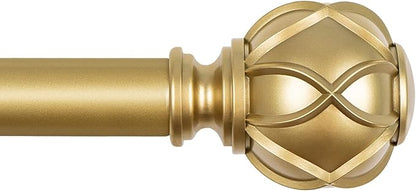 KAMANINA Gold Curtain Rod 32 to 58 Inch(2.6-4.8Ft), 7/8 Inch Single Adjustable Curtain Rods for Windows 28 to 48, Decorative Drapery Rods with Netted Texture Finials