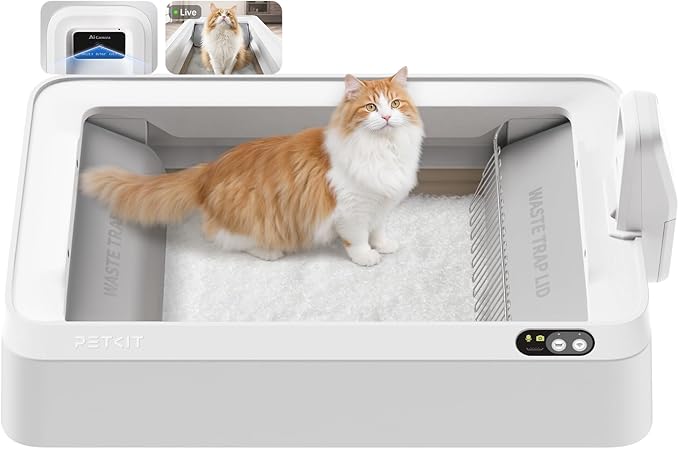 PETKIT Open-Top & AI Camera Self Cleaning Cat Litter Box, Urinary Health Monitor Automatic Cat Litter Box, Smart Robot with 2-Way Raking/5G WiFi/Safety Sensors/Odor Control for Multiple Cats (White)