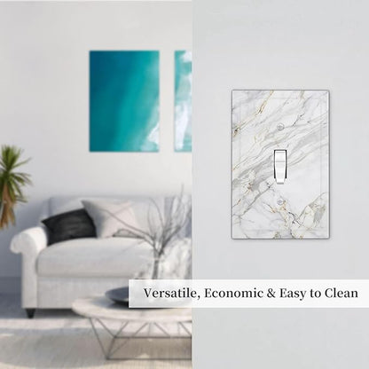 Decorative Light Switch Cover Plate Gray Gold Marble Abstract Modern Luxury 1 Gang Single Toggle Wall Plate Electrical Outlet Covers Decorate Switch Plate Cover for Bedroom Home Decor