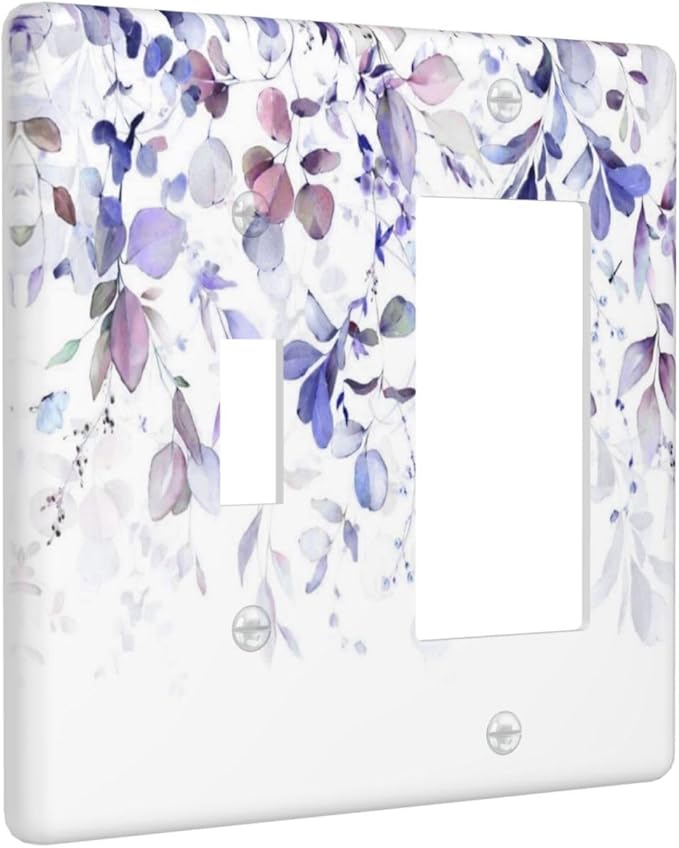 Purple Eucalyptus Watercolor Floral Rustic Leaf Outlet Covers 1 Toggle 1 Rocker Combination Decorative Wall Plate Electrical Switch Plates Light Switch Cover Plate for Farmhouse Home Decor