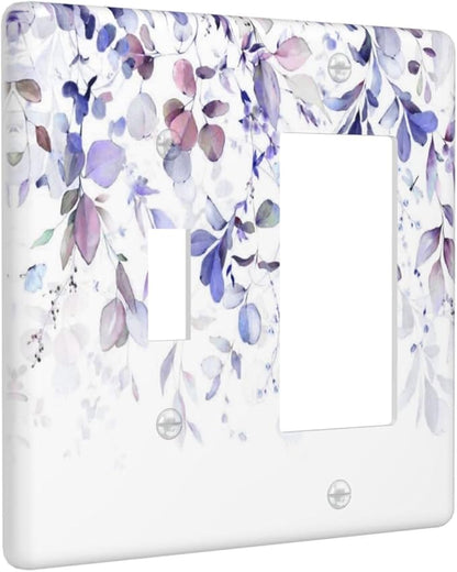 Purple Eucalyptus Watercolor Floral Rustic Leaf Outlet Covers 1 Toggle 1 Rocker Combination Decorative Wall Plate Electrical Switch Plates Light Switch Cover Plate for Farmhouse Home Decor