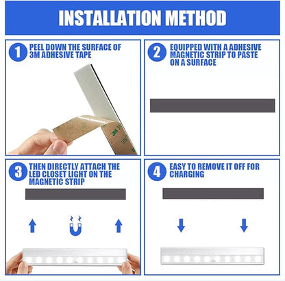 4 Pack LED Motion Sensor Lights, 10 LED Closet Battery Operated Lights, Stick-On Anywhere Magnetic Night Light Bar, Led Safe Light Indoor for Closet Stairs Wardrobe