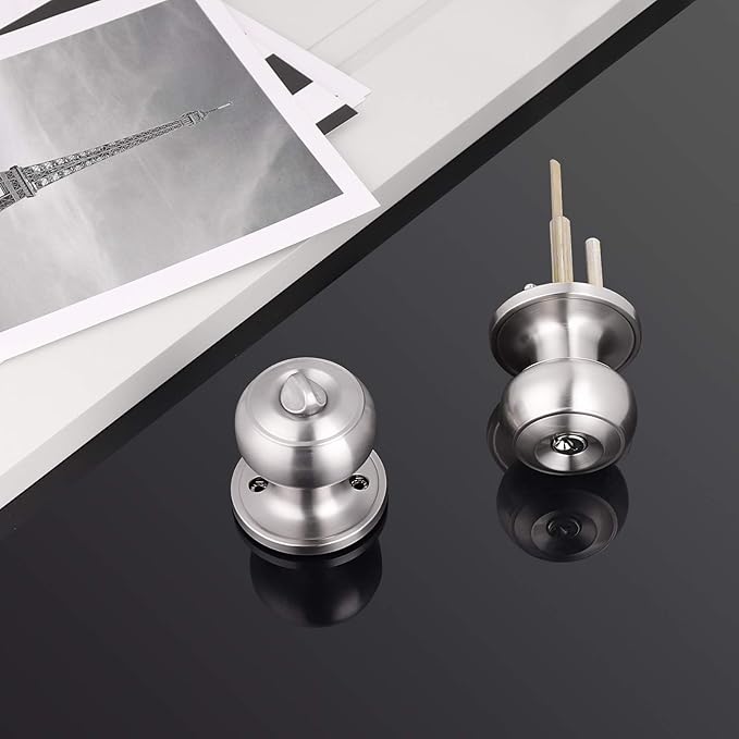 Gobrico Round Keyed-Alike Exterior Door Hardware Entrance Locksets Door Knobs, Satin Nickel, 3Pack, Stainless Steel