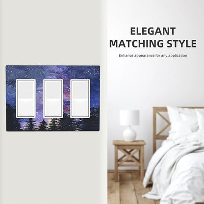 Light Switch Covers Dream Milky Way Starry Forest Pine Watercolor Painting 3 Gang Rocker Electrical GFCI Decorative Triple Outlet Wall Plate Cover Switchplate for Bedroom Home Decor