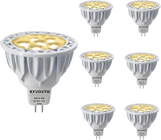 6-Pack MR16 Led Bulbs 5.5W Replace 35W 50W Halogen Equivalent,3000K Soft Warm White,12V Low Voltage MR16 GU5.3 Bulb Spotlights for Outdoor Landscape Flood Track Lighting, Dimmable