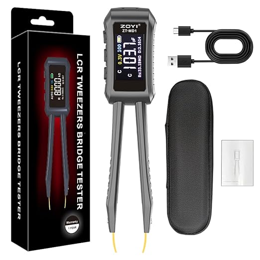 LCR Meter Zoyi MD1 Bridge SMD Test Clip with OLED Display, Auto Identification, 10mΩ-10MΩ Resistance, 1pF-20mF Capacitance, 1uH-60H Inductance, Lithium Battery Powered, Portable for Electronic Repairs