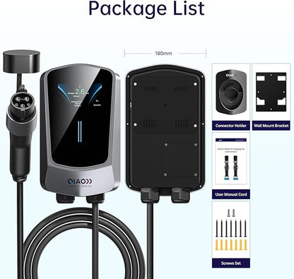 QIAO Level 2 EV Charger Hardwired, Home Charging Station UP to 48A, 240V with Smart APP & Scheduled Charging, J1772 Compatible for All EVs/PHEVs, 25ft Cable, 4.3in Display, IP65 Waterproof