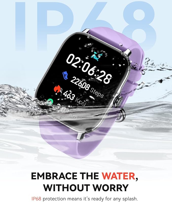 Smart Watches Fitness Tracker for Men Women with Step Counter, Sleep /Calorie Monitor, Pedometer, IP68 Waterproof, 120+ Sports for iPhone Android, 1.91”HD Touchscreen Smartwatch (Casual, Purple, 1.91)