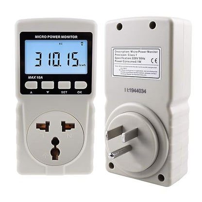 Electricity Monitor, Digital Power Overload Protection LCD Plug in Power Watt Voltage Meter, 8 Display Modes for Energy Saving, Watt Meter Outlet, Energy Consumption Factor, Power Consumption Monitor