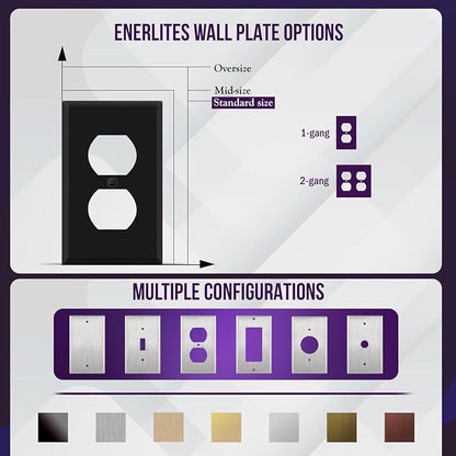 ENERLITES Double Duplex Receptacle Metal Wall Plate, Corrosion Resistant, Standard Size 2-Gang 4.50" x 4.57", Powder Coated Stamped Steel, 7722-BM, Black Matte
