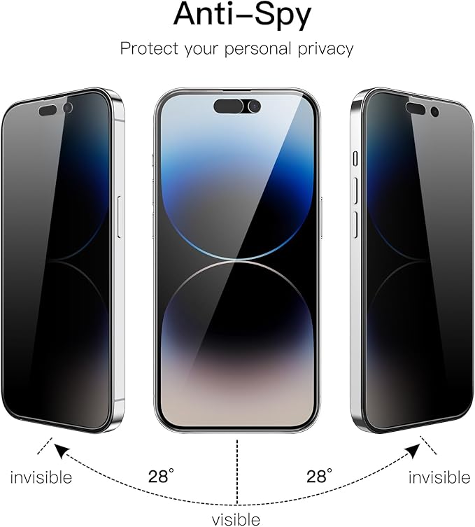 JETech Privacy Full Coverage Screen Protector for iPhone 14 Pro Max 6.7-Inch, with Camera Lens Protector, Anti-Spy Tempered Glass Film, 2-Pack Each