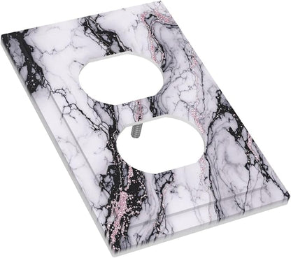 Outlet Covers White Marble Pattern Black Lines Pink Lines 1 Gang Duplex Wall Plate Decorative Switch Plates Electrical Receptacle Faceplate Light Switch Cover for living Room Office Decor