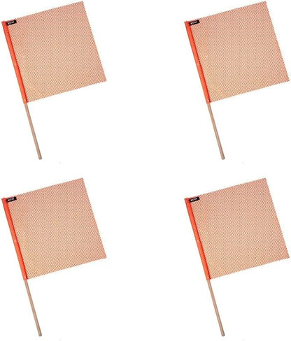 Mytee Products (4 Pack) 18"x18" Orange Safety Flags for Truck Loads w/Dowel - DOT Compliant Jersey Mesh Warning Flags on Stick for Oversize Wide Load, Construction, Road Traffic, Pedestrian Signs